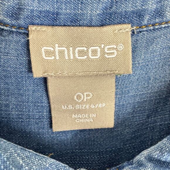 Chico's Tencel Collared Roll Tab Sleeve Lightweight Button Up Shirt Size SP - Picture 6 of 7